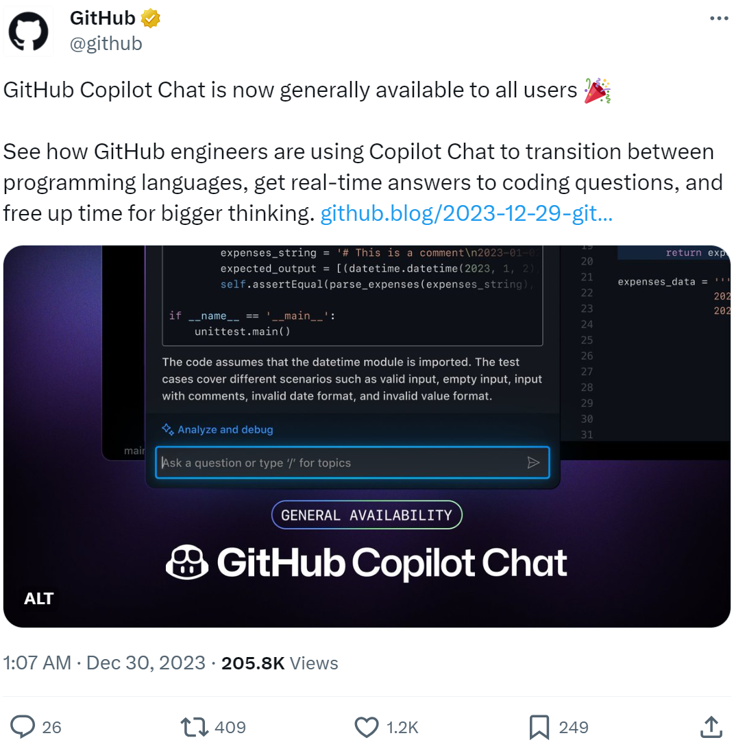 GitHub年终福利，编程聊天机器人开放给所有用户，网友直呼：破局者