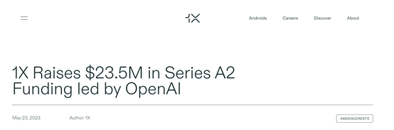 OpenAI支持的实体机器人1x，获1亿美元融资